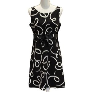 Jessica Howard Black & White Swirl Print Fit & Flare Cocktail Dress Front Bow Ty